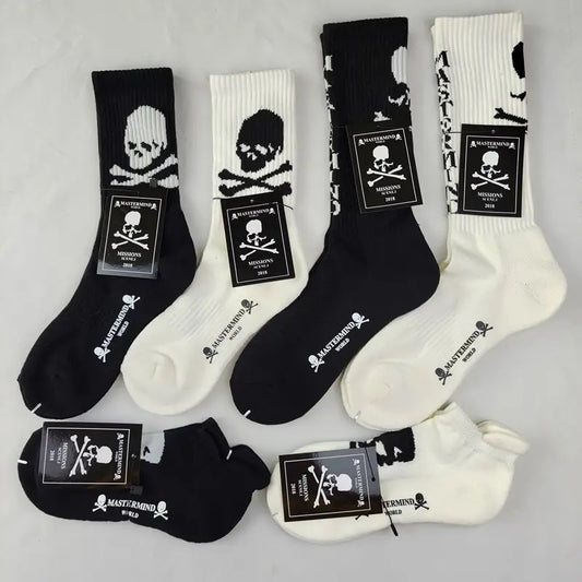 MASTERMIND Cotton Black and White Skull Men's and Women's Sports Socks