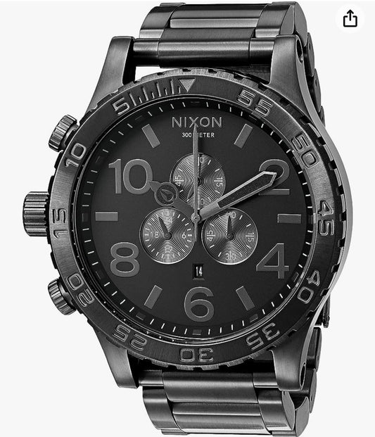 Nixon 51-30 Chrono. ALL GUNMETAL 100m Water Resistant Men’s Watch (XL 51mm Watch Face/ 25mm Stainless Steel Band)