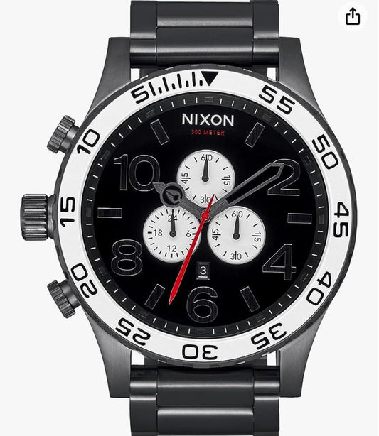 Nixon 51-30 Chrono. BLACK / WHITE / GUNMETAL. 100m Water Resistant Men’s Watch (XL 51mm Watch Face/ 25mm Stainless Steel Band