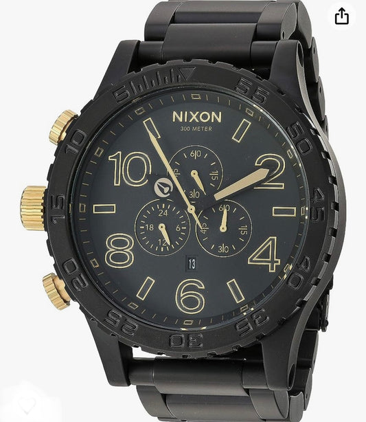 Nixon 51-30 Chrono.MATTE BLACK/GOLD. 100m Water Resistant Men’s Watch (XL 51mm Watch Face/ 25mm Stainless Steel Band)