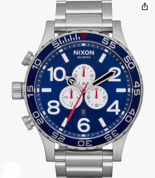 Nixon 51-30 Chrono. NAVY SUNRAY / SILVER.  Water Resistant Men’s Watch (XL 51mm Watch Face/ 25mm Stainless Steel Band)