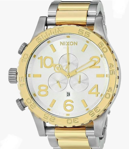 Nixon 51-30 Chrono. SILVER/GOLD. 100m Water Resistant Men’s Watch (XL 51mm Watch Face/ 25mm Stainless Steel Band)