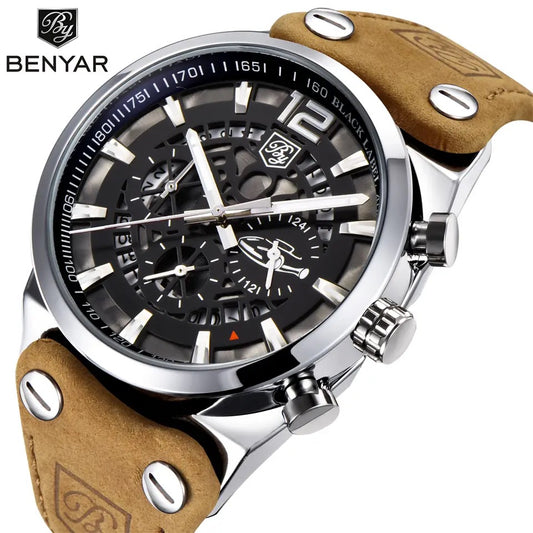 Benyar stainless steel watch leather strap
