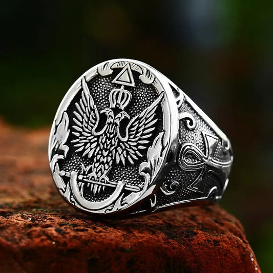 Vintage Eagle Emblem Ring for Men - Stainless Steel