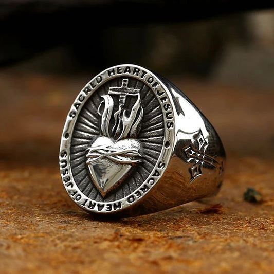 Sacred Heart of Jesus Ring for Men - Stainless Steel