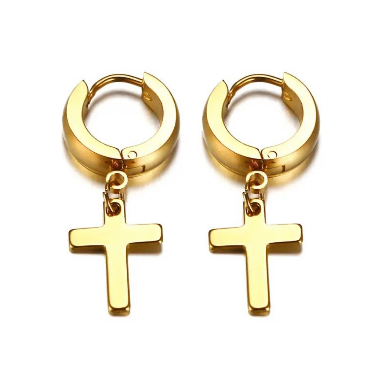 Dangling Cross Huggie Pierced Hoop Earrings For Men & Women - GOLD / BLACK /SILVER