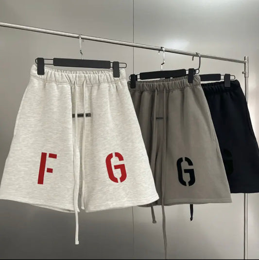 Essentials Fear of God Cotton Shorts with Large FG Flocking Logo